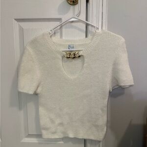 Blue Rain Cream Knit Top with Gold Accent